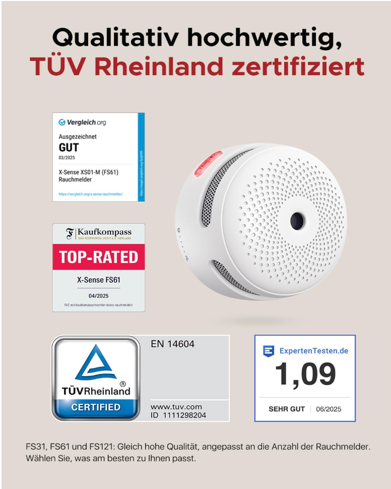 X-Sense Smart Rauchmelder Set 8 Stück XS01-M mit SBS50 Basisstation, TÜV-Zertifiziert - GS Brandschutz