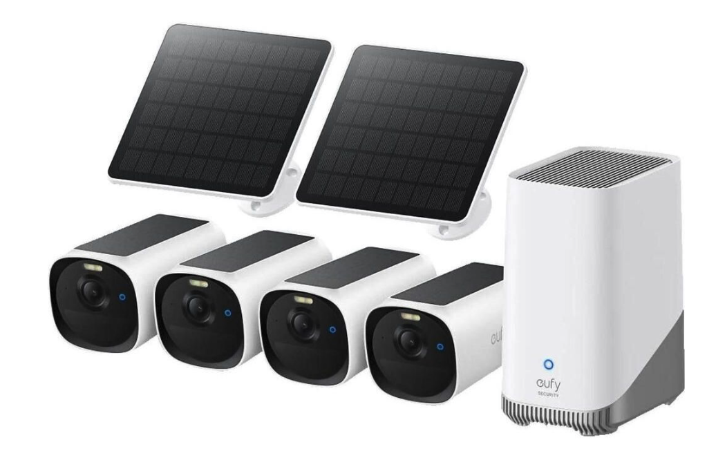 EufyCam E40 4-Cam Kit + HomeBase S380 und Solarpanel - Kabelloses Solar-Überwachungskamera-Set mit 2K-QHD-Auflösung, MaxColor Vision und lokaler Speicherung
