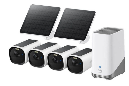 EufyCam E40 4-Cam Kit + HomeBase S380 und Solarpanel - Kabelloses Solar-Überwachungskamera-Set mit 2K-QHD-Auflösung, MaxColor Vision und lokaler Speicherung