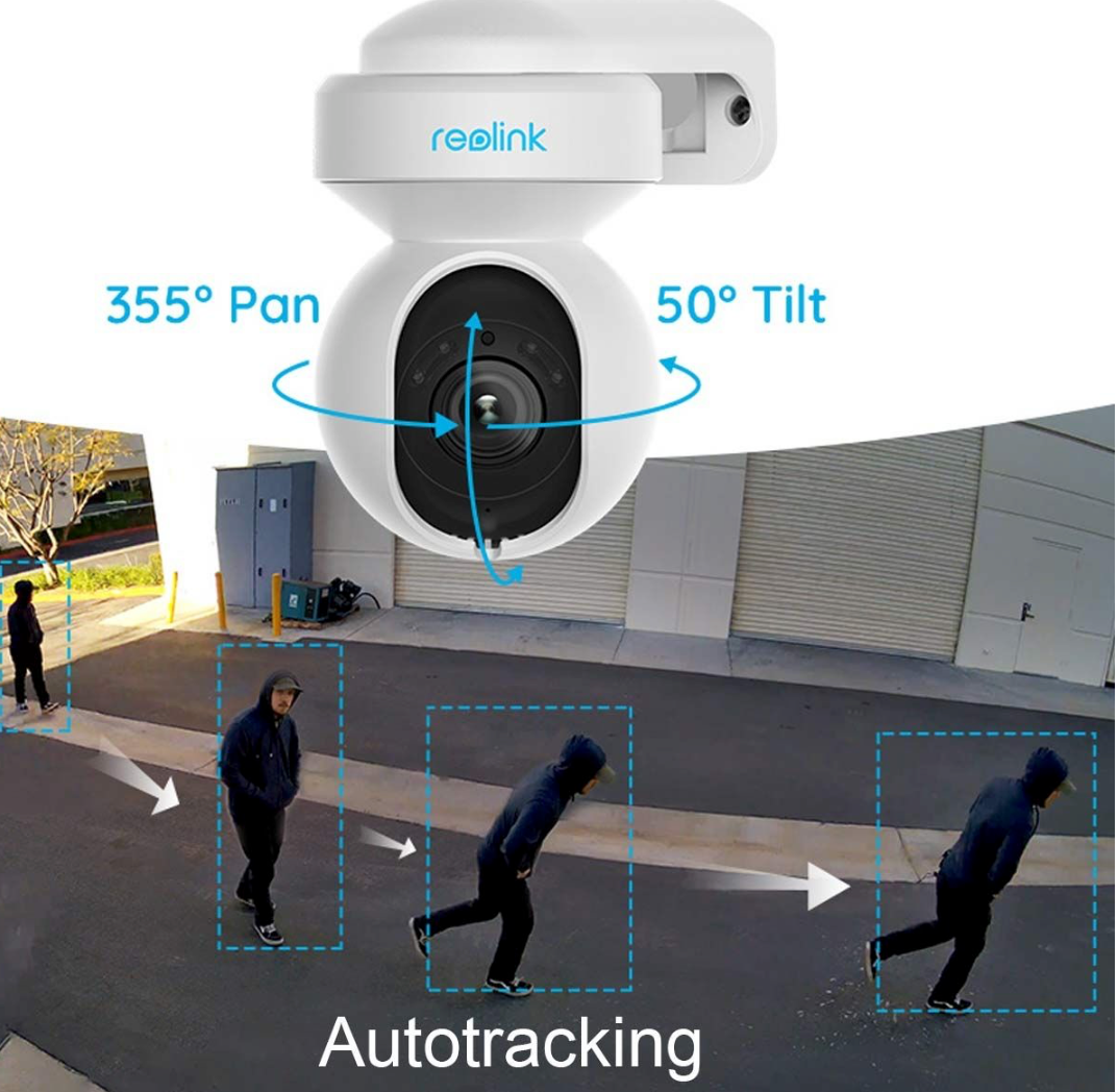 2x Reolink E Series E540 5 MP WLAN PTZ Überwachungskamera mit Personen- und Fahrzeugerkennung, integriertem Scheinwerfer und Sirene