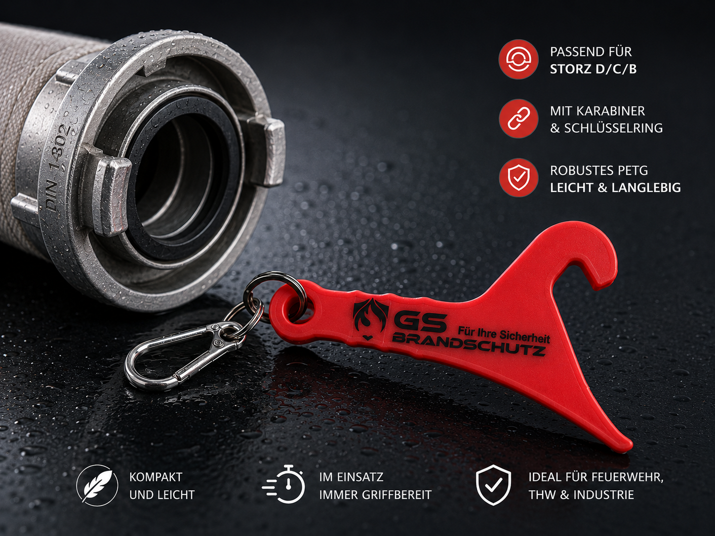 Storz Mini-Kupplungsschlüssel D/C/B mit Karabiner - GS Brandschutz